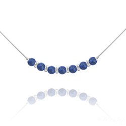 Collier Ras de Cou 7 Perles en Pierres Naturelles et Acier - Lapis Lazuli