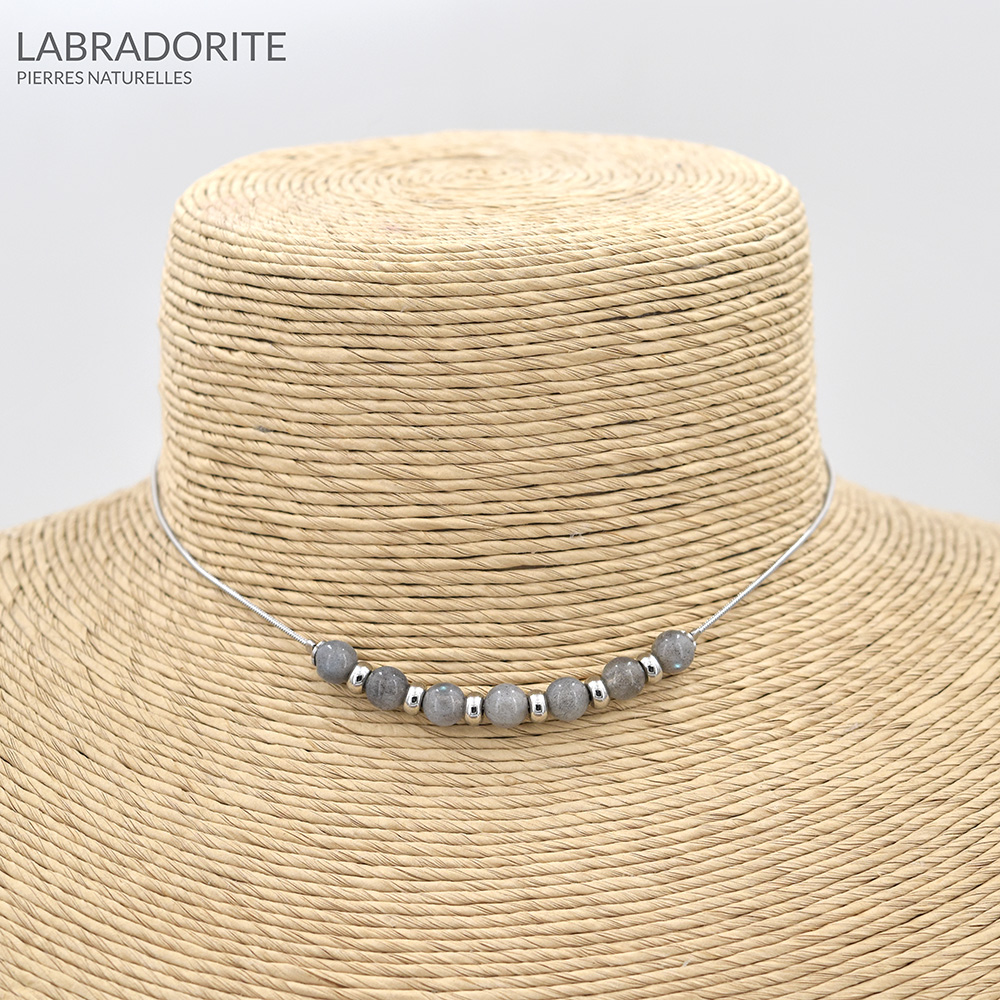 Collier Ras Du Cou En Aigue-marine Naturelle AAA - Perles Rondes, Fermoir Homard, Longueur 14 Pouces - Fait Main