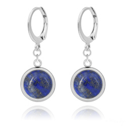 Boucles d'Oreilles Calista en Acier et Cabochons 10mm - Lapis Lazuli