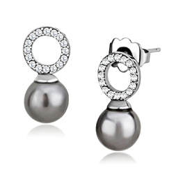 Boucles d'Oreilles Perles Nacres en Acier Inoxydable et Cubic Zirconium