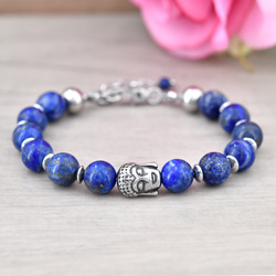 Bracelet Bouddha en Acier et Pierres Naturelles 8mm - Lapis Lazuli