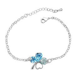 Bracelet Tr�fle Plaqu� Or blanc et Cristal Bleu