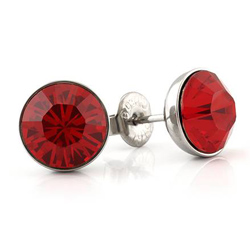 Boucles d'Oreilles en Acier et Cristal Rouge 10mm
