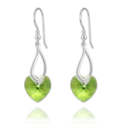 Boucles Coeur en Argent et Cristal Vert P�ridot