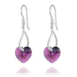 Boucles Coeur en Argent et Cristal Am�thyste