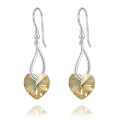 Boucles Coeur en Argent et Cristal Champagne