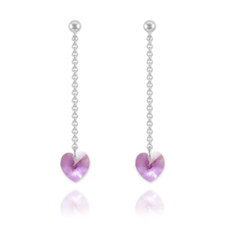 Boucles d'Oreilles en Cristal et Argent Boucles Coeur en Argent et Cristal Violet