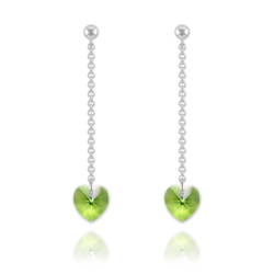 Boucles Coeur en Argent et Cristal Vert P�ridot