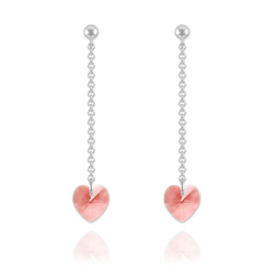 Boucles Coeur en Argent et Cristal Rose