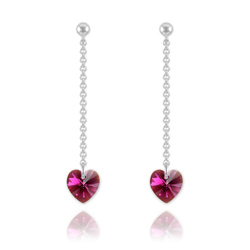 Boucles Coeur en Argent et Cristal Fuchsia