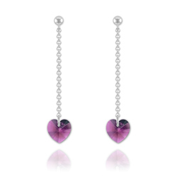 Boucles Coeur en Argent et Cristal Am�thyste