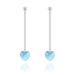 Boucles d'Oreilles en Cristal et Argent Boucles Coeur en Argent et Cristal Bleu