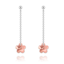 Boucles Fleur en Argent et Cristal Rose Clair