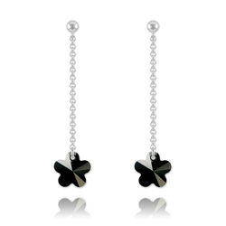 Boucles Fleur en Argent et Cristal Noir