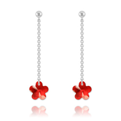 Boucles Fleur en Argent et Cristal Rouge Light Siam