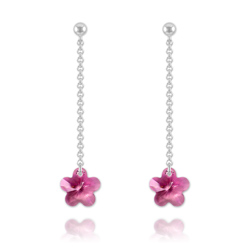 Boucles Fleur en Argent et Cristal Fuchsia