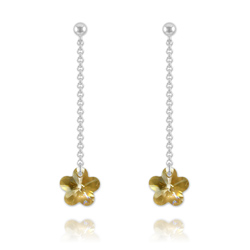 Boucles Fleur Rose en Argent et Cristal Champagne