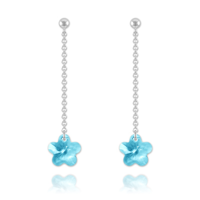 Boucles d'Oreilles en Cristal et Argent Boucles Fleur en Argent et Cristal Bleu
