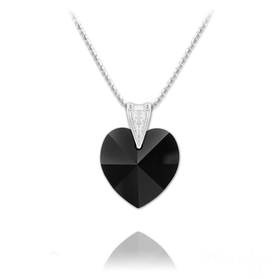 Collier en Cristal et Argent Collier Coeur 18mm en Argent et Cristal Noir