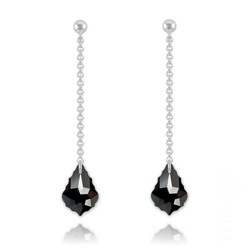 Boucles Baroque 16mm en Argent et Cristal Noir Jet