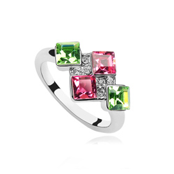 Bague Design en Cristal Rose et Vert