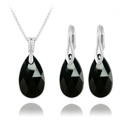 Parure en Cristal et Argent Parure Goutte 22mm en Argent et Cristal Noir