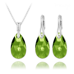 Parure en Cristal et Argent Parure Goutte 22mm en Argent et Cristal Vert Péridot