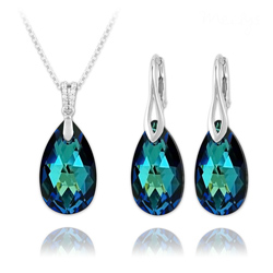 Parure en Cristal et Argent Parure Goutte 22mm en Argent et Cristal Bleu Bermude