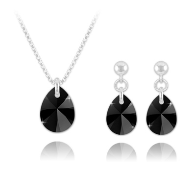Parure en Cristal et Argent Parure Goutte en Argent et Cristal Noir