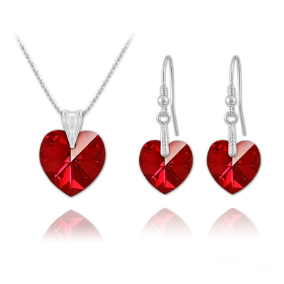Parure en Cristal et Argent Parure Coeur en Argent et Cristal Rouge Siam AB