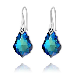 Boucles d'Oreilles Baroque 22mm en Argent et Cristal Bleu Bermude