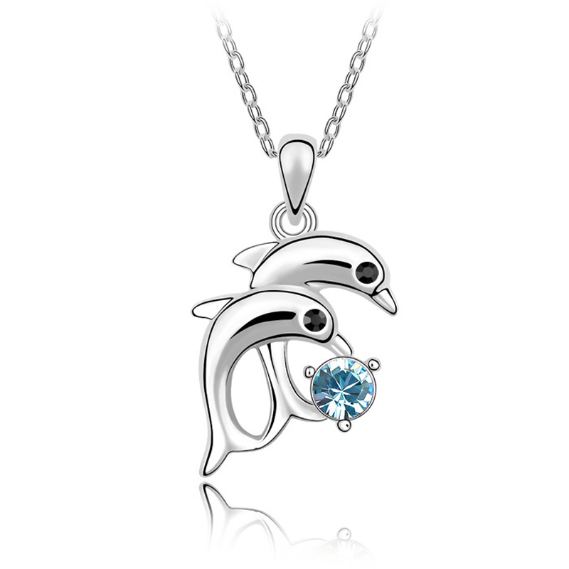 Collier Dauphin Plaqué Or Blanc Cristal SWAROVSKI ELEMENTS Zirconium