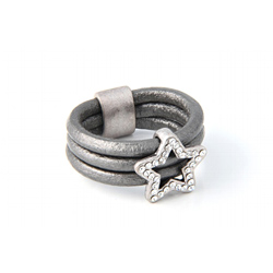 Bague �toile en Cuir Gris et Cristal [Taille 59]