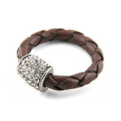Bague en Cuir Marron et Cristal [Taille 59]