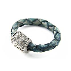 Bague en Cuir Vert Vieilli et Cristal [Taille 54]