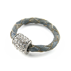 Bague en Cuir Marron Clair et Cristal [Taille 57]