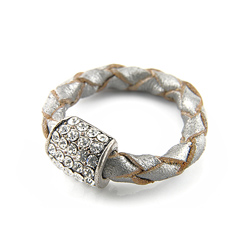 Bague en Cuir Gris et Cristal [Taille 58]