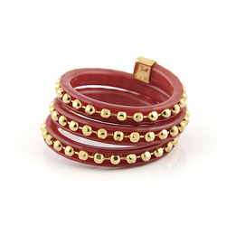 Bague Rouge 3 Rangs M�tal Dor� [R�glable]