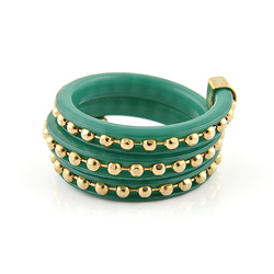 Bague Vert Turquoise 3 Rangs M�tal Dor� [R�glable]