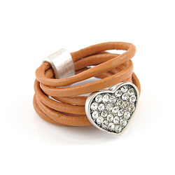 Bague Coeur en Cuir Marron et Cristal [Taille 58]