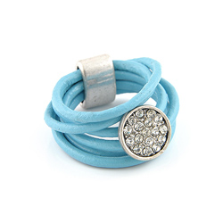 Bague en Cuir Bleu et Cristal [Taille 58]
