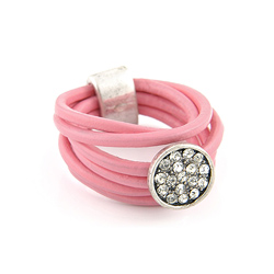 Bague en Cuir Rose et Cristal [Taille 58]