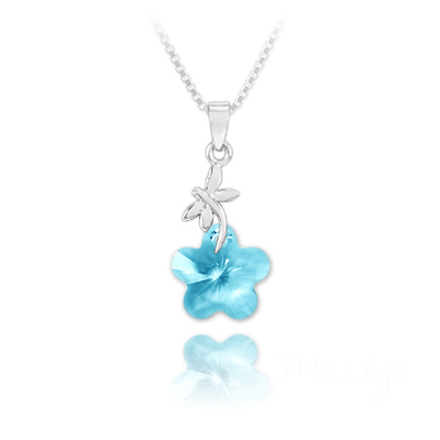 Collier en Cristal et Argent Collier Libellule en Argent et Fleur 14mm en Cristal Bleu