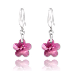 Boucles d'Oreilles Fleur 12mm orn�es de Cristal Fuchsia