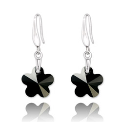 Boucles d'Oreilles Fleur 12mm orn�es de Cristal Noir (Jet)