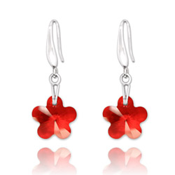Boucles d'Oreilles Fleur 12mm orn�es de Cristal Rouge Light Siam