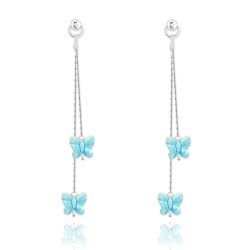 Boucles d'Oreilles Papillon en Argent et Cristal Bleu