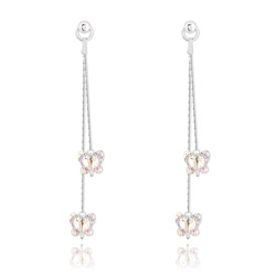 Boucles d'Oreilles Papillon en Argent et Cristal Blanc AB