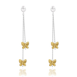 Boucles d'Oreilles Papillon en Argent et Cristal Champagne
