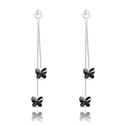 Boucles d'Oreilles Papillon en Argent et Cristal Noir (Jet)